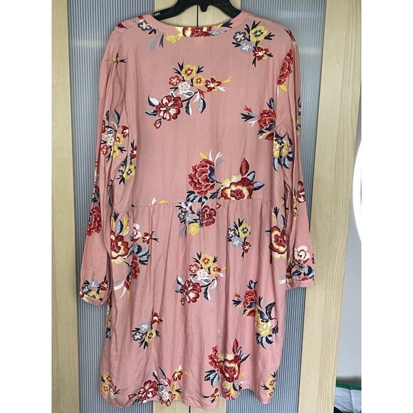 OLD NAVY Long Sleeve Midi Dress Sz XL Pintuck Pink Floral Boho Summer Casual - Picture 3 of 4